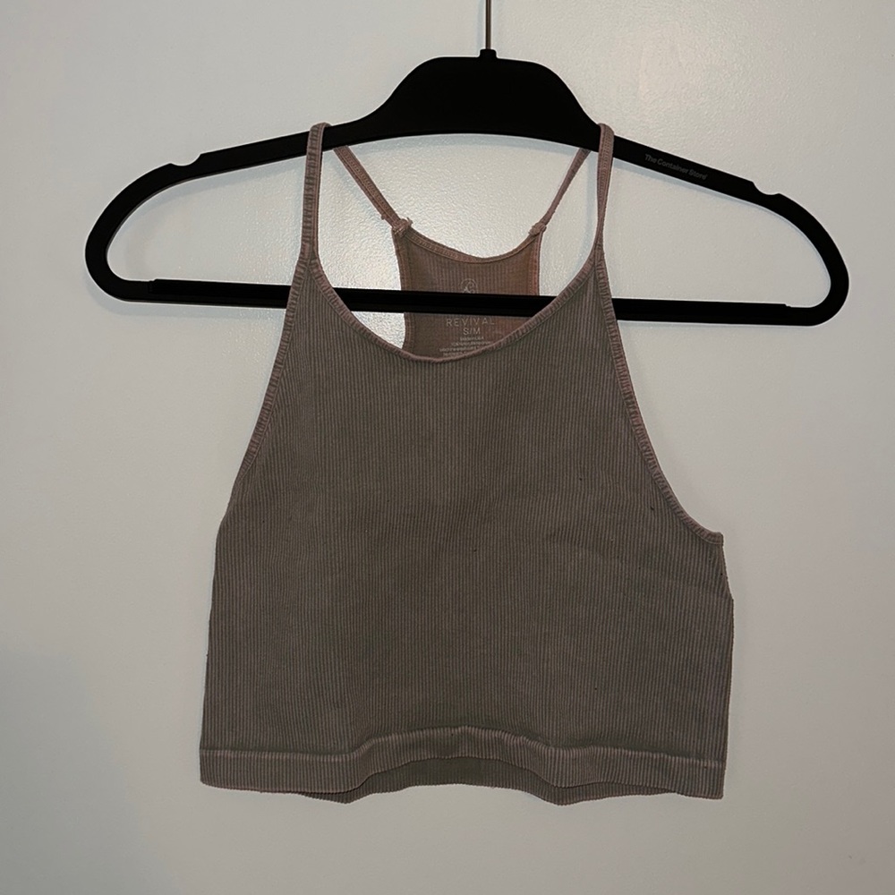 Altar’d State Revival ribbed tank top- grey with pink hue